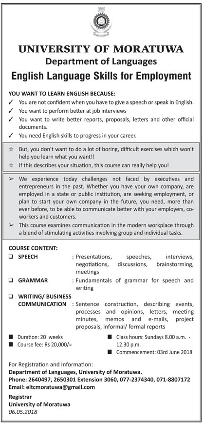 English Language Skills for Employment - Department of Languages - University of Moratuwa 